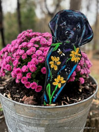 Image 1 of Black Lab Puppy Bees Garden Fairly Wood Folk Art