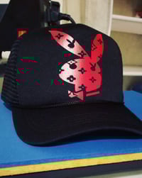 Image 2 of RED/BLACK Playboy Bunny "DIFFERENT"⚖️ Trucker Hat