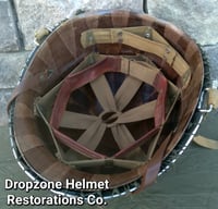 Image 3 of WWII M1 101st Airborne Division 327th GIR Helmet & Westinghouse Liner. OD#7 Drawstring Net. NCO