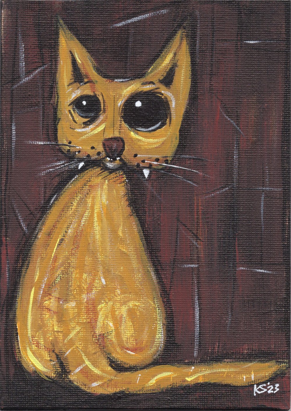 Kevin Seconds ORIGINAL 5x7 acrylic/canvas board 'A Cat Named Max Yasgur'
