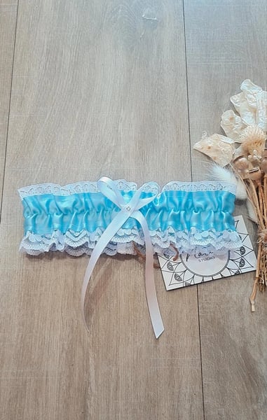 Image of Blue Ribbon & White Lace Garter. By NATASA. Size S