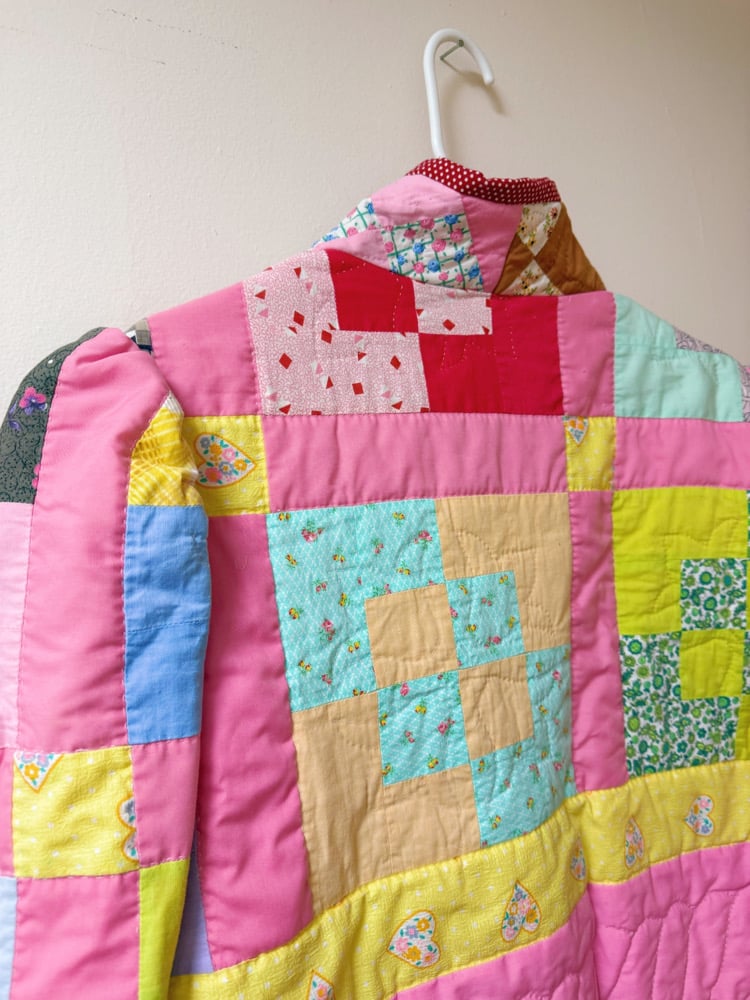 Image of Princess Puff Sleeve Quilt Coat — Pink Patchwork