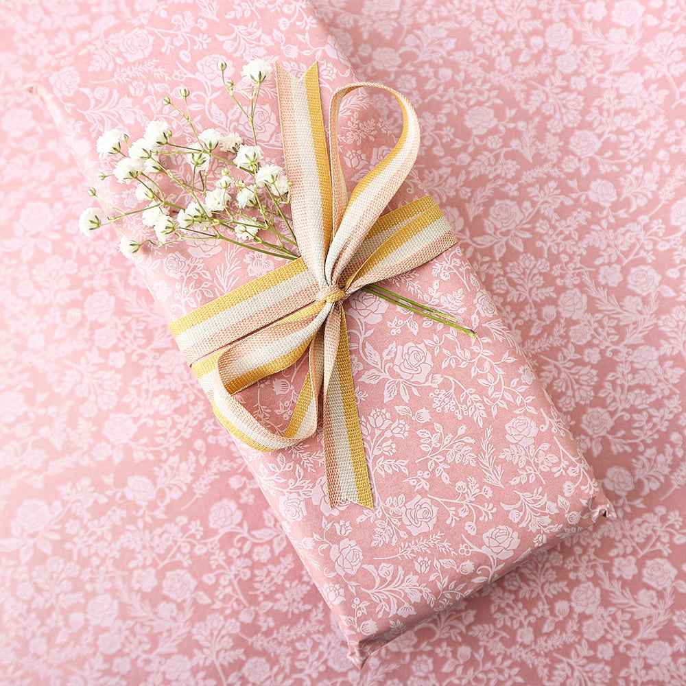 Image of Kit papier fleurettes roses et ruban rayé