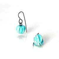 Image 2 of Teal Tulips: Art Glass Earrings. Ready To Ship.