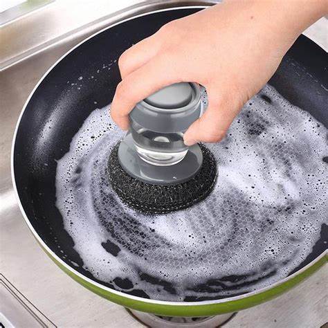 Image of Kitchen Cleaning Brush 2 In 1 Handle Brush with Removable Brush Sponge Dispenser Dishwashing