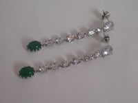 Image 1 of Princess Eugenie of York Inspired Royal Wedding Bridal Oval Emerald Green and Clear Crystal Earrings