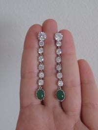 Image 4 of Princess Eugenie of York Inspired Royal Wedding Bridal Oval Emerald Green and Clear Crystal Earrings