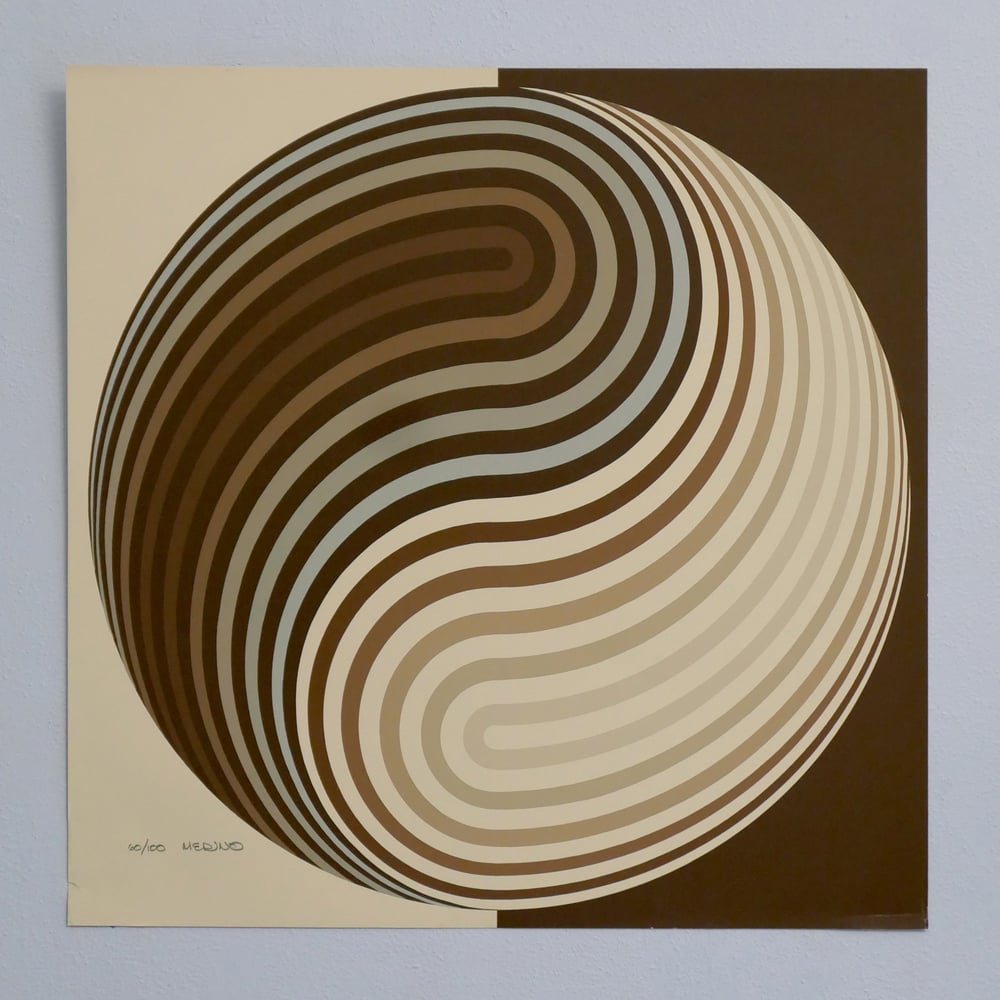 Image of ALBERTO MERINO 1970'S YIN YANG SERIGRAPH SILK SCREEN PRINT Brown