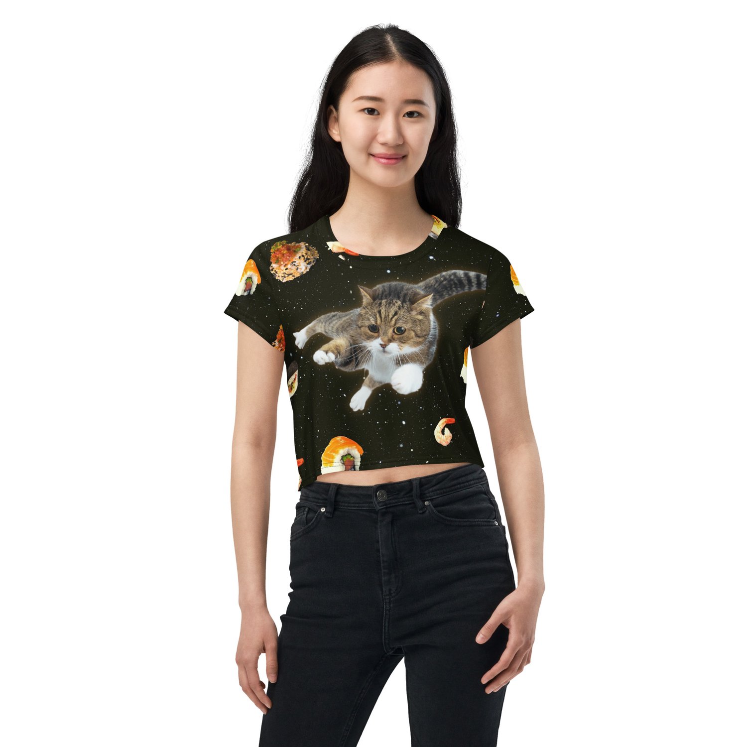 Image of Sushi Cat In Space - All Over Print Crop Tee