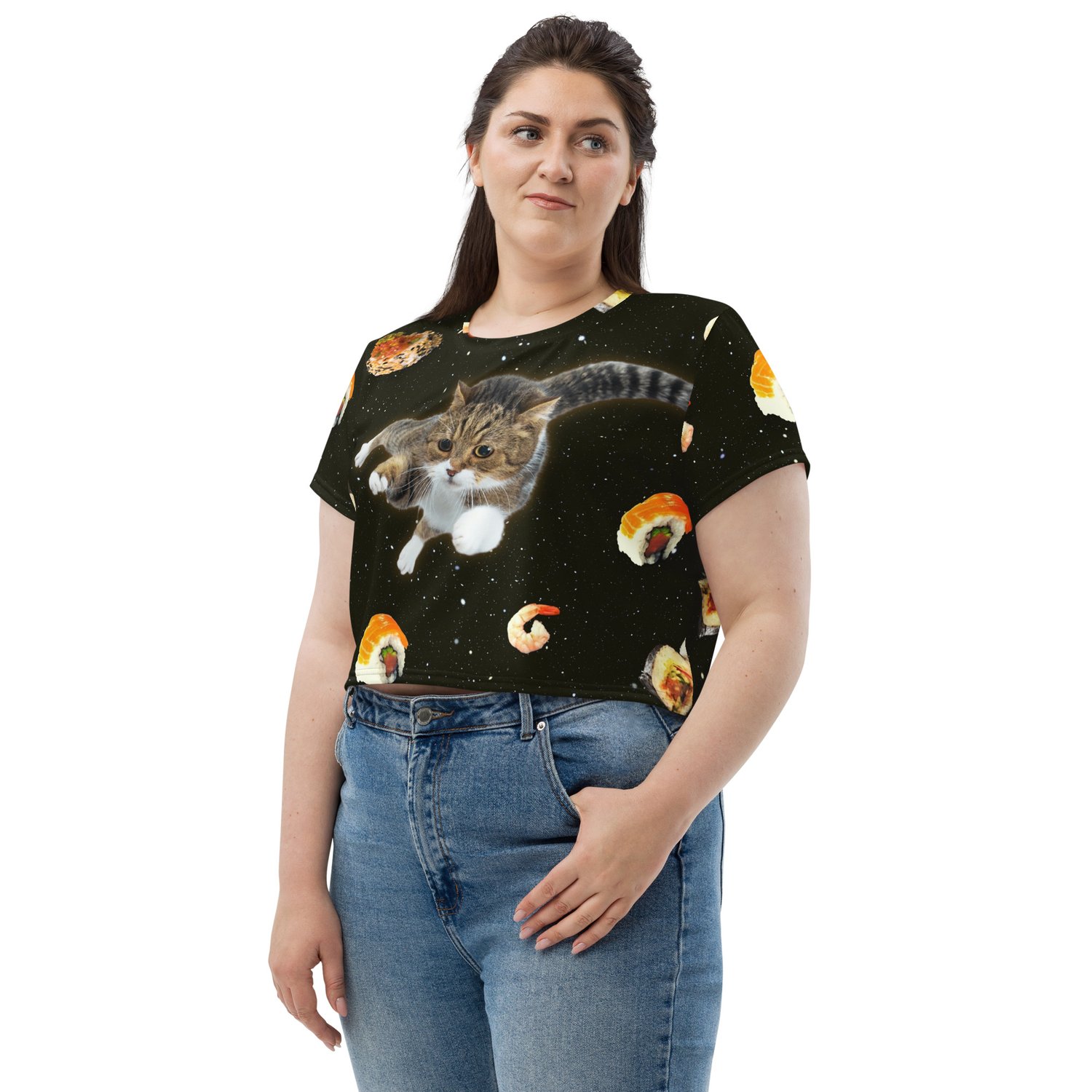 Image of Sushi Cat In Space - All Over Print Crop Tee