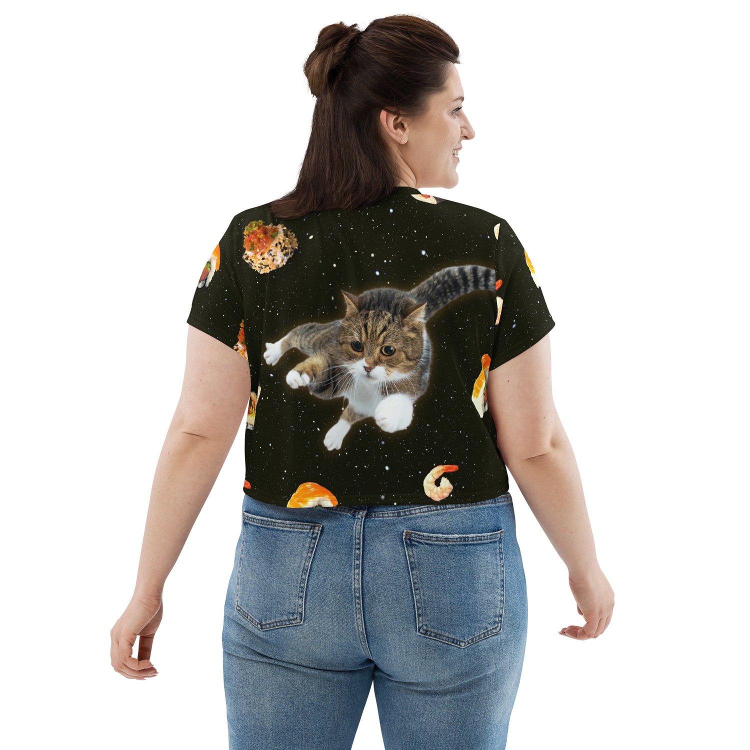 Image of Sushi Cat In Space - All Over Print Crop Tee