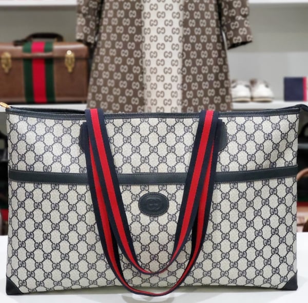 Image of Vtg Gucci Blue Monogram Tote