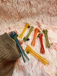 Image 2 of Colorful Long Twisting Silver Fumed Chillum Glass Pipe/ Glass One Hitter Pipe 