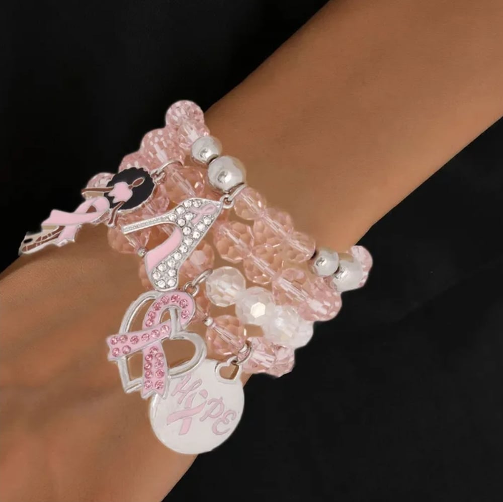 Image of Breast Cancer Stacked bracelets 