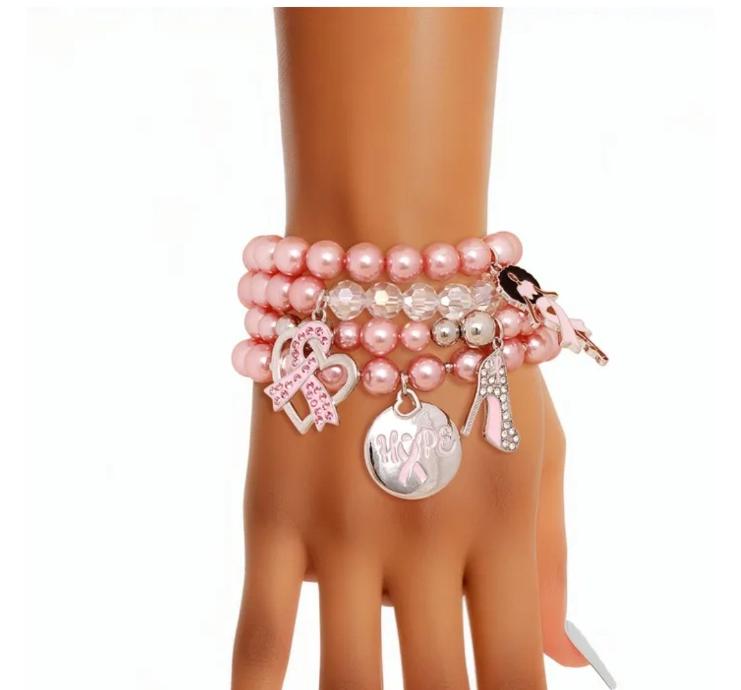 Image of Breast Cancer Stacked bracelets 