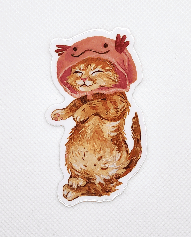 Image of Kitten Axolotl Hat Sticker 