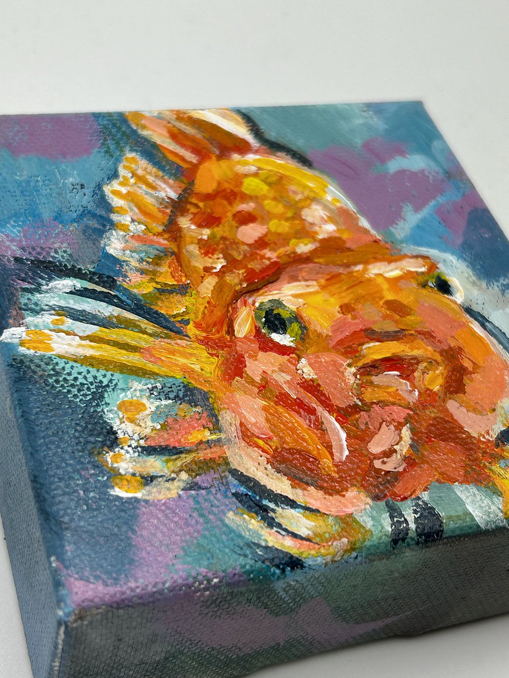 Smiles the Parrotfish – cute parrot cichlid mini painting