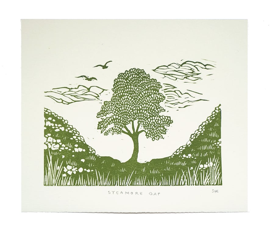 Image of Sycamore Gap - Linocut - Charity Print