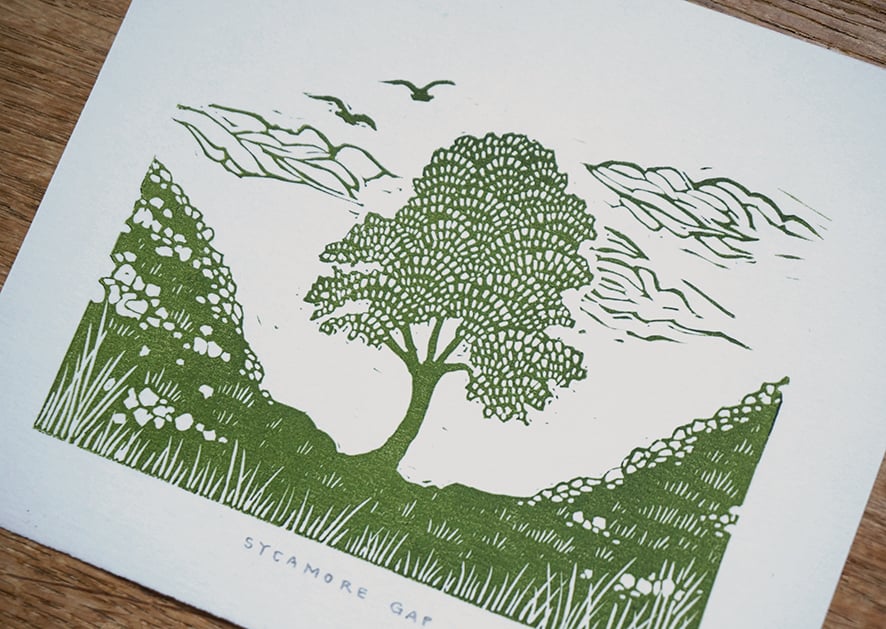 Image of Sycamore Gap - Linocut - Charity Print