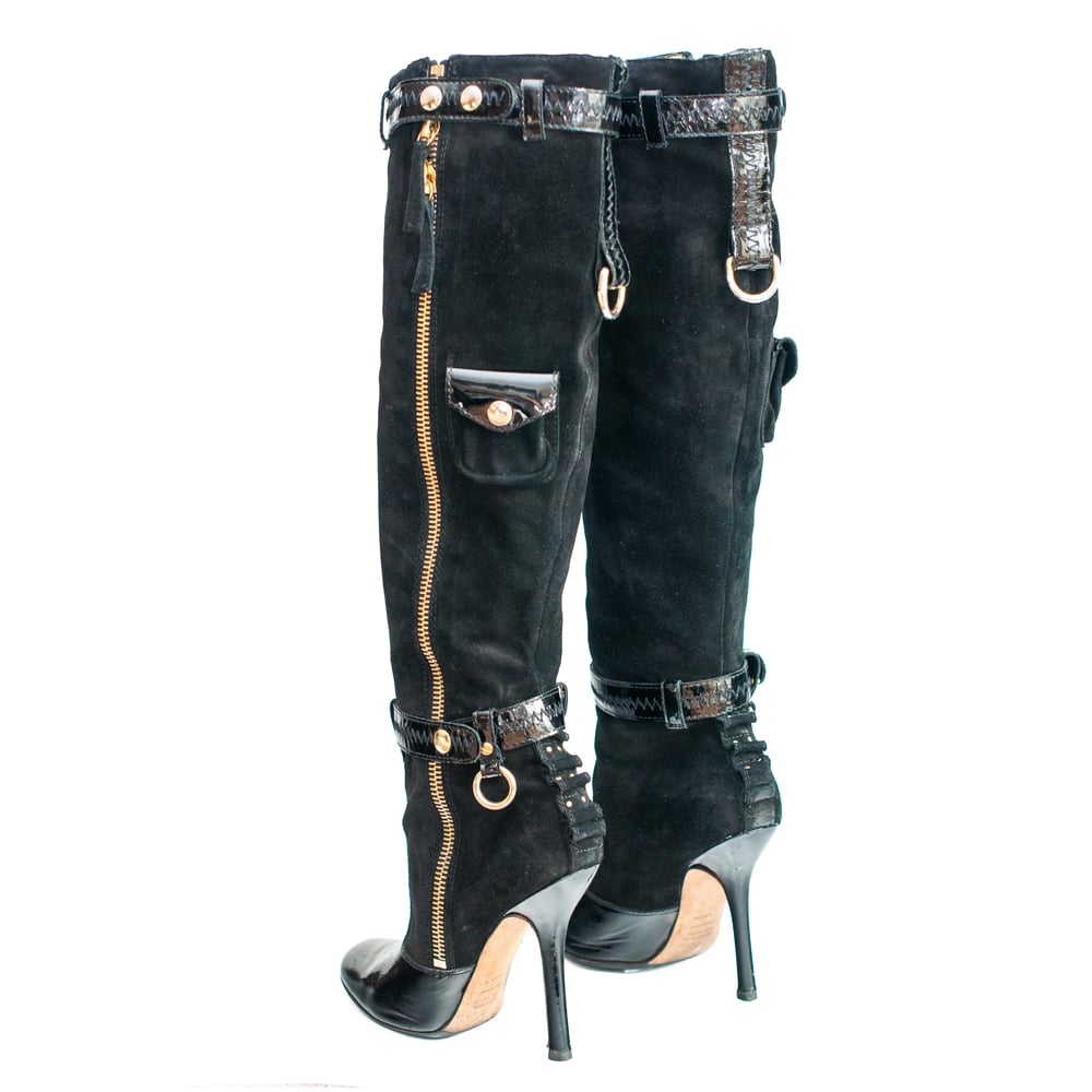 Image of  Dsquared2 Suede and Patent Leather Knee-high Boots