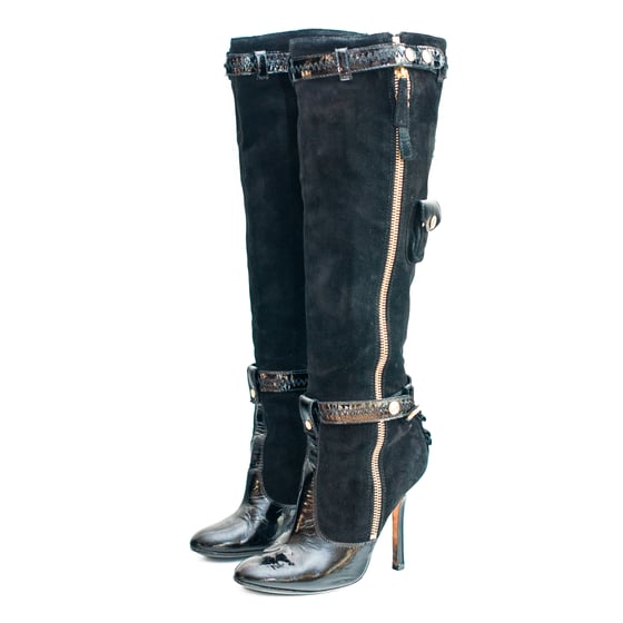 Image of  Dsquared2 Suede and Patent Leather Knee-high Boots