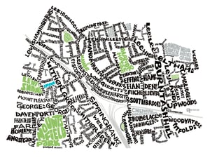 Image of Hither Green SE13 & Lee Green SE12 - Typographic Street Map
