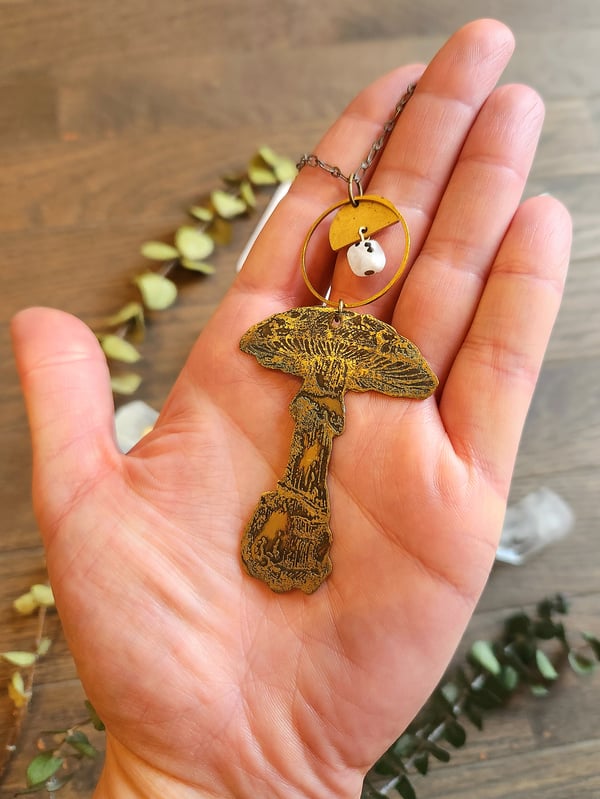 Image of Etched Mushroom Statement Necklace