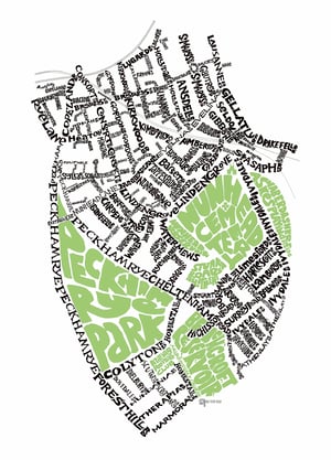 Image of SE15 Peckham Rye & Nunhead - SE London Type Map - White