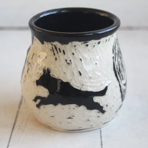 Image of Black Dog Sgraffito Garden Mug, 14 oz. Hand Carved German Shepherd Design Specialty Mug, Made in USA