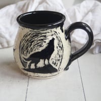Image 1 of Black Dog Sgraffito Garden Mug, 14 oz. Hand Carved German Shepherd Design Specialty Mug, Made in USA