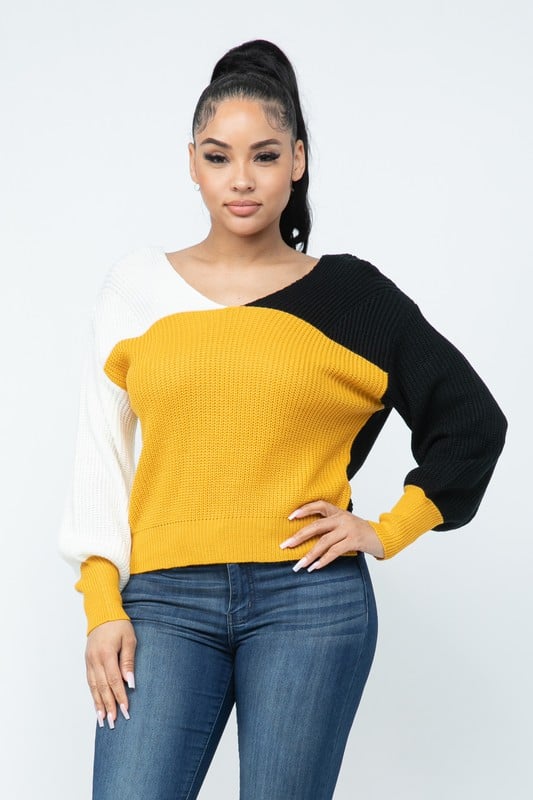 Image of 3PACK TRIO V-BACK SWEATER-MUSTARD MIX