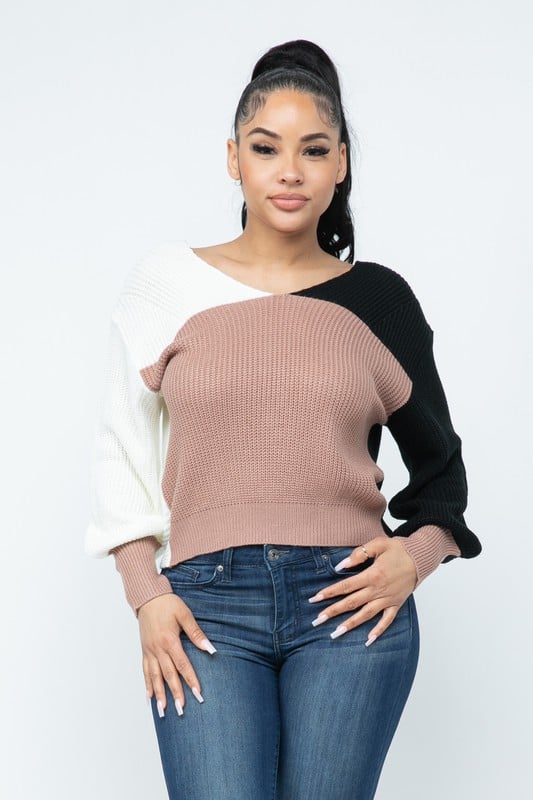 Image of 3PACK TRIO V-BACK SWEATER-MOCHA MIX