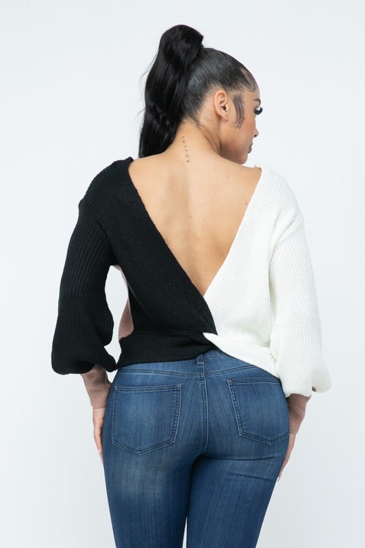 Image of 3PACK TRIO V-BACK SWEATER-MOCHA MIX