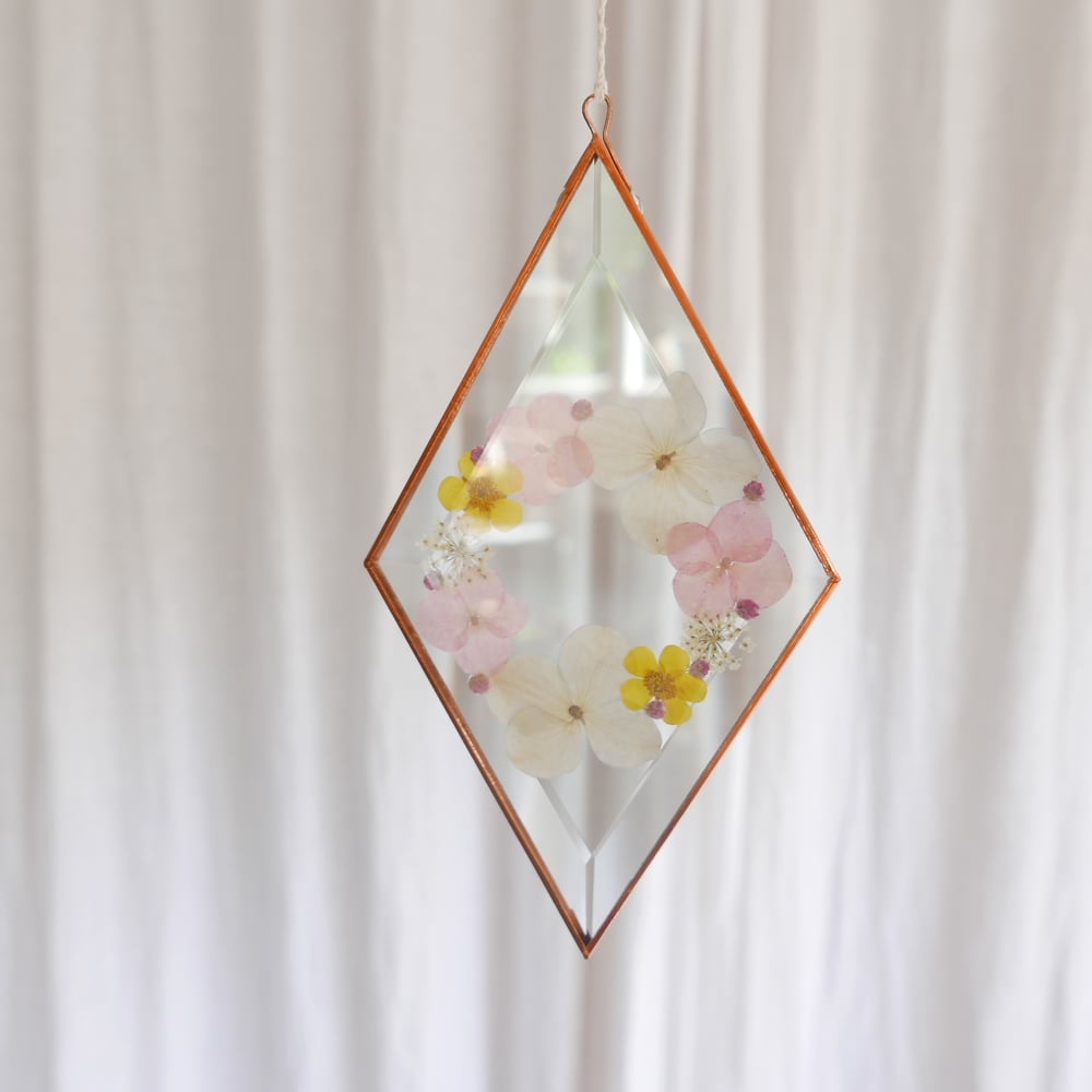Image of Pressed Flower Suncatcher - Pink Rice Flower and Buttercups