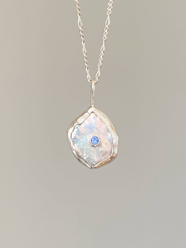 Image of Freeform Pearl and Sapphire Pendant Necklace