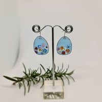 Image 1 of Enamel Earrings - Pastel Blue Florals (EJ054)