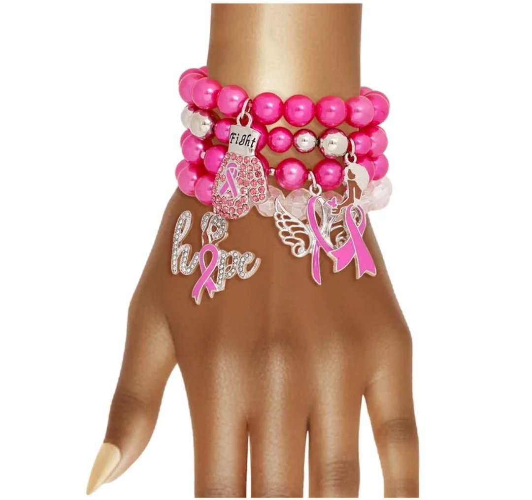 Image of Breast Cancer Stacked bracelets 