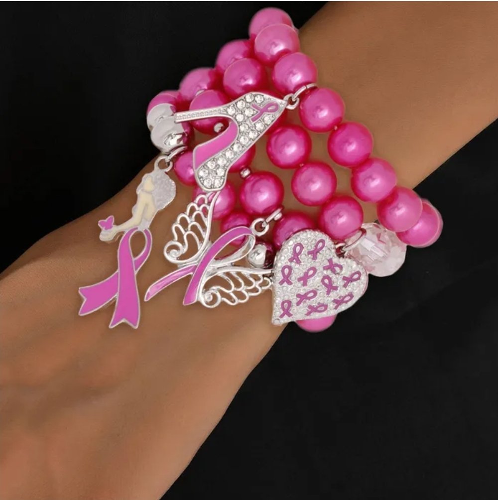 Image of Breast Cancer Stacked bracelets 