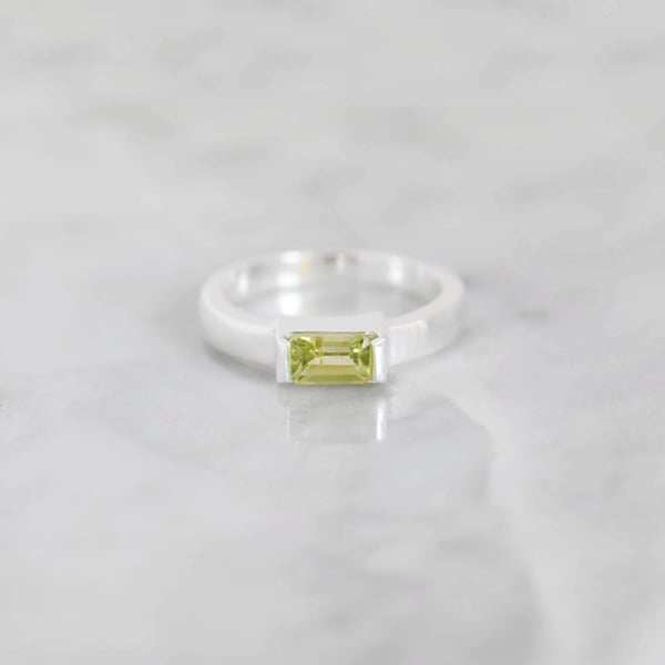 Image of Lime Green Peridot bevel cut silver ring