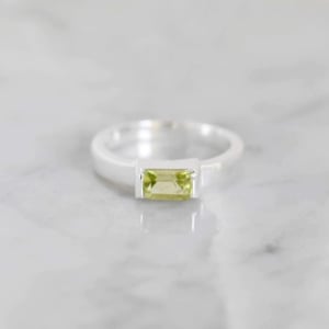 Image of Lime Green Peridot bevel cut silver ring