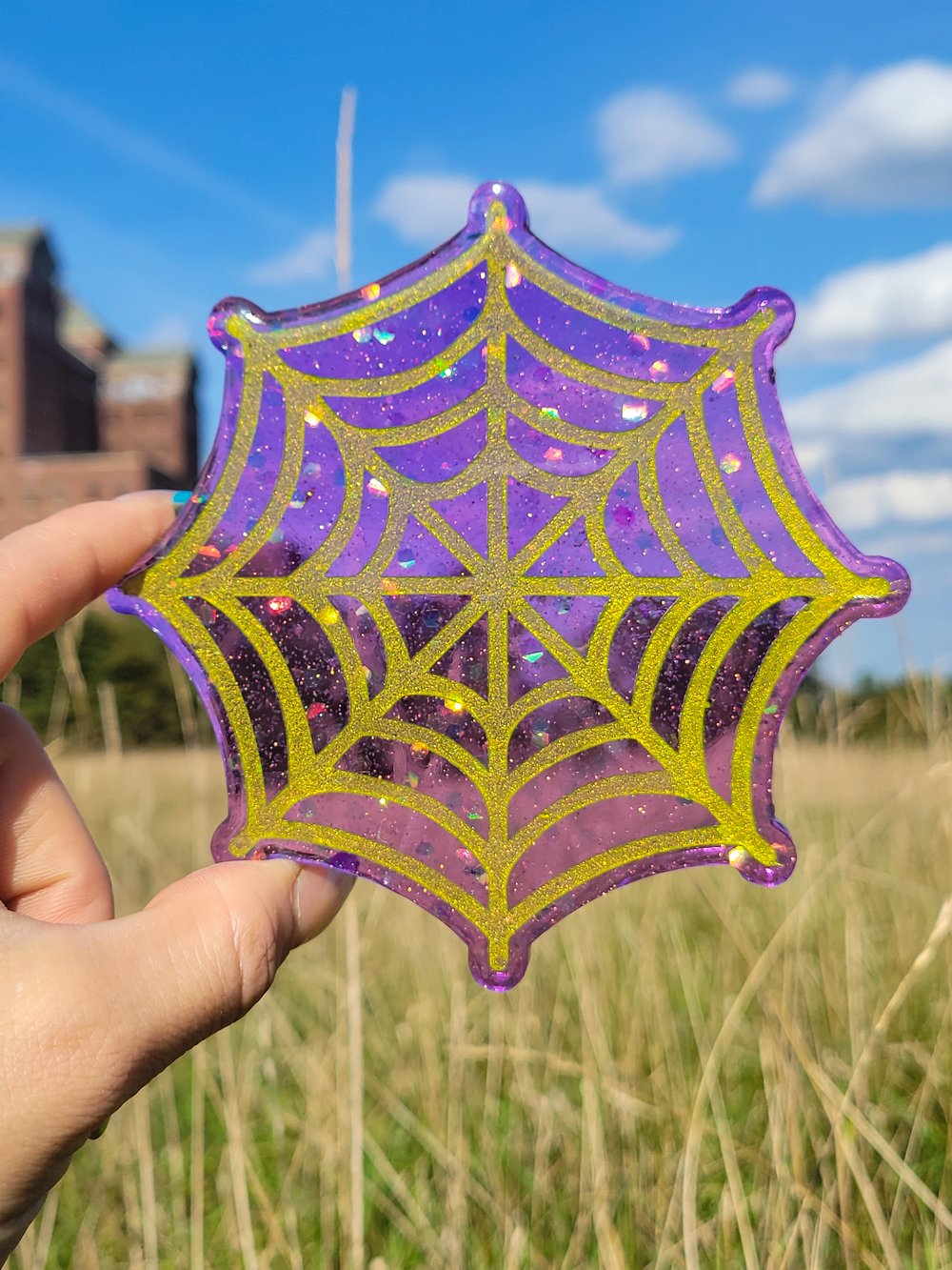Image of Set of 4 Spiderweb Coasters w/ Stand: Translucent Red and Purple