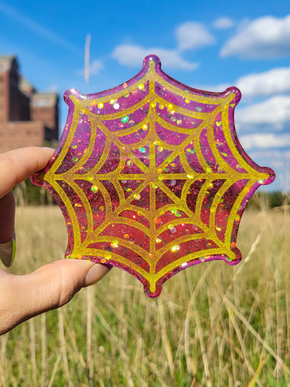 Image of Set of 4 Spiderweb Coasters w/ Stand: Translucent Red and Purple