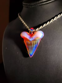 Image 3 of Orange elvis/opaline great white shark tooth pendant. 