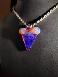 Image 3 of Opaline/purple rainbow great white shark tooth pendant.