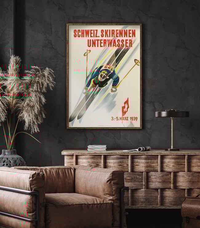 Schweiz Skirennen Unterwasser | Martin Peikert | 1939 | Wall Art Print | Vintage Travel Poster