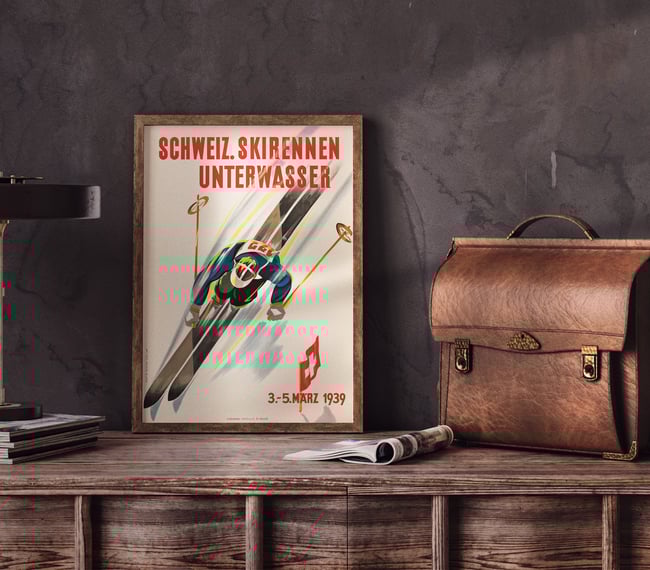 Schweiz Skirennen Unterwasser | Martin Peikert | 1939 | Wall Art Print | Vintage Travel Poster