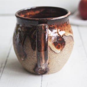 Image of Rustic Speckled Pottery Mug with Dripping Glazes, 14 oz. Handmade Coffee Cup, Made in USA