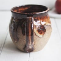 Image 5 of Rustic Speckled Pottery Mug with Dripping Glazes, 14 oz. Handmade Coffee Cup, Made in USA