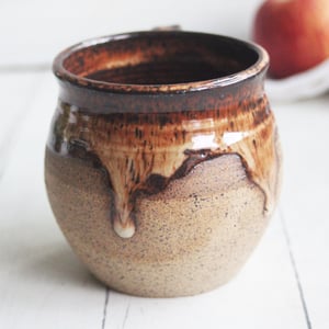 Image of Rustic Speckled Pottery Mug with Dripping Glazes, 14 oz. Handmade Coffee Cup, Made in USA