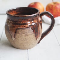 Image 2 of Rustic Speckled Pottery Mug with Dripping Glazes, 14 oz. Handmade Coffee Cup, Made in USA